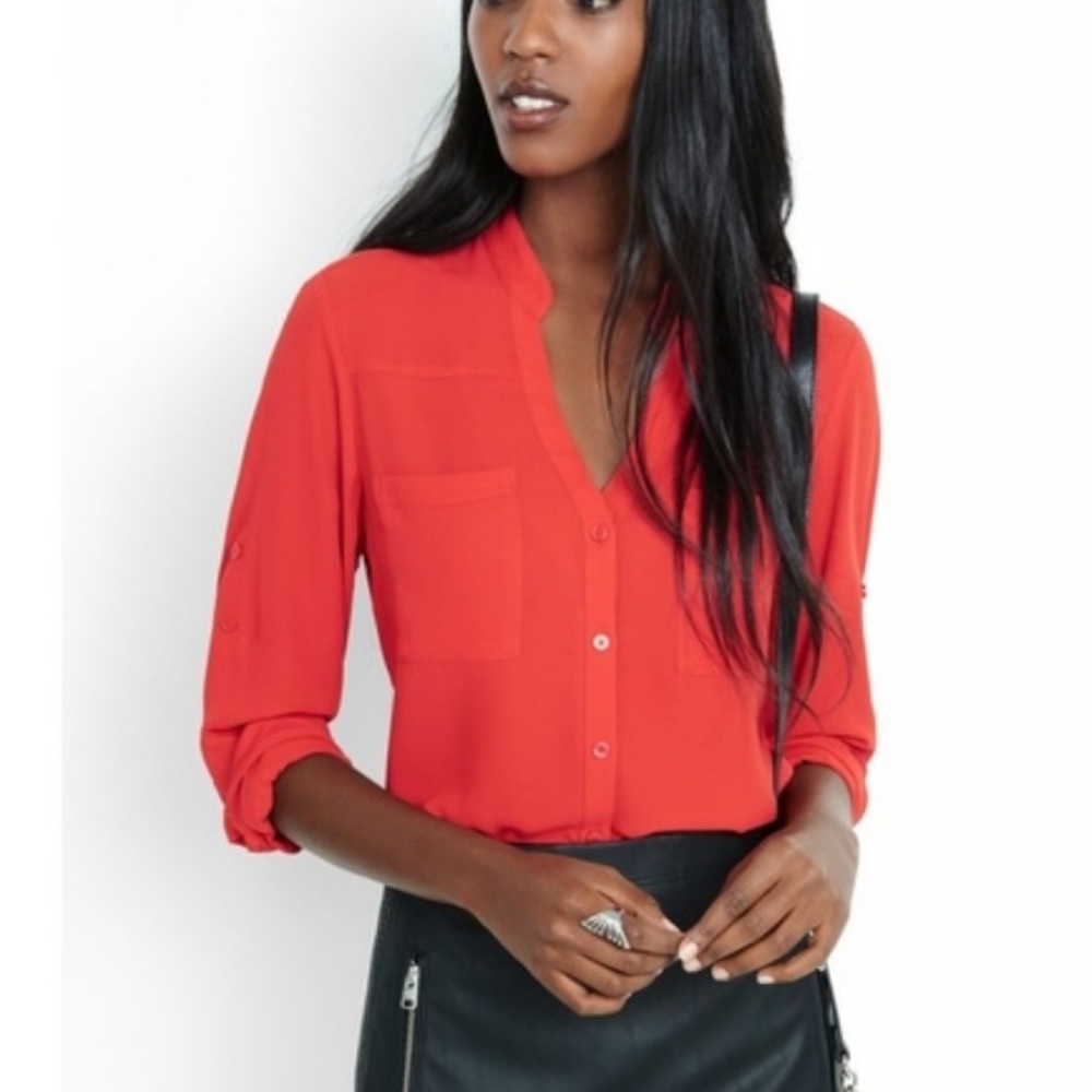 Express Chiffon Red Button Up Blouse - image 3